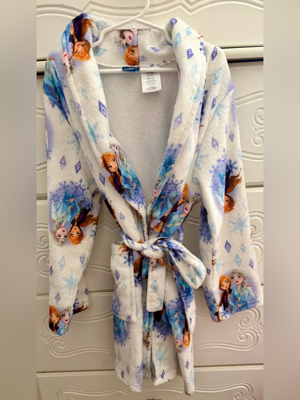 Disney Frozen Anna & Elsa White Plush Robe - Girls Size 7/8 EUC